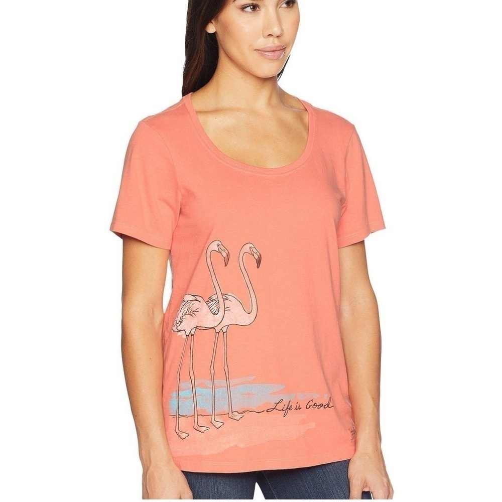 Life Is Good Women’s Medium Elegant Flamingos Crusher Scoop Neck Tee Shirt Gray - Picture 8 of 9
